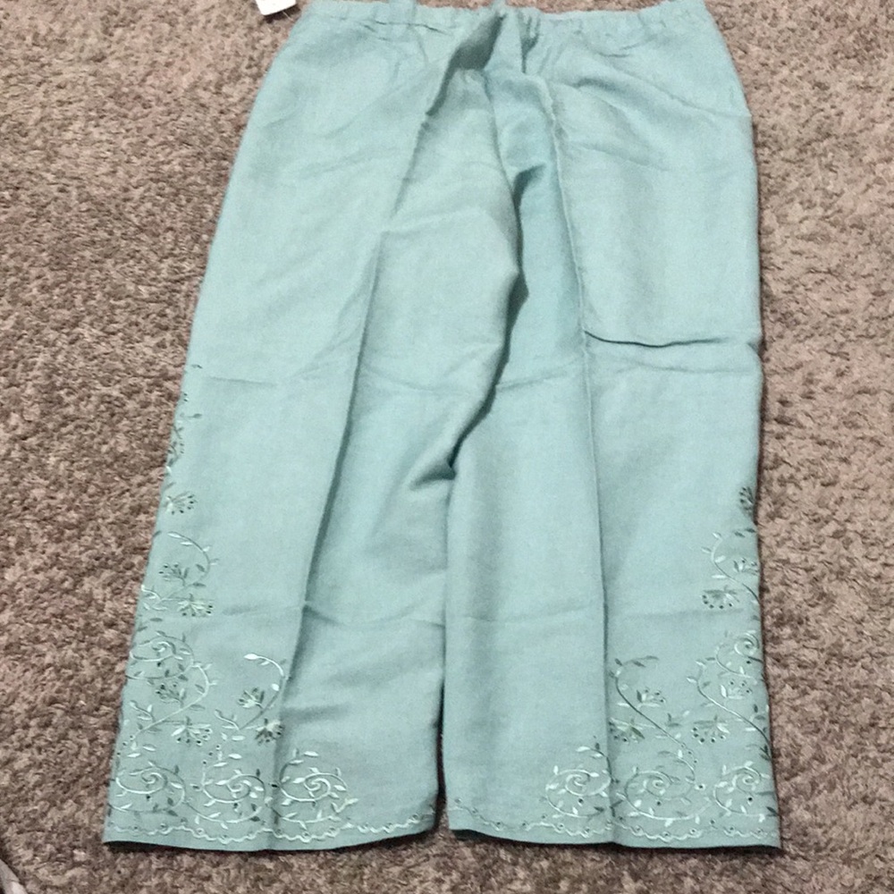 Women Aqua Embroidered linen Pants with back elastic waist for great fit NWT - Picture 2 of 5
